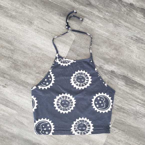 Navy White Sunshine Cropped High Neck Halter - Picture 1 of 3